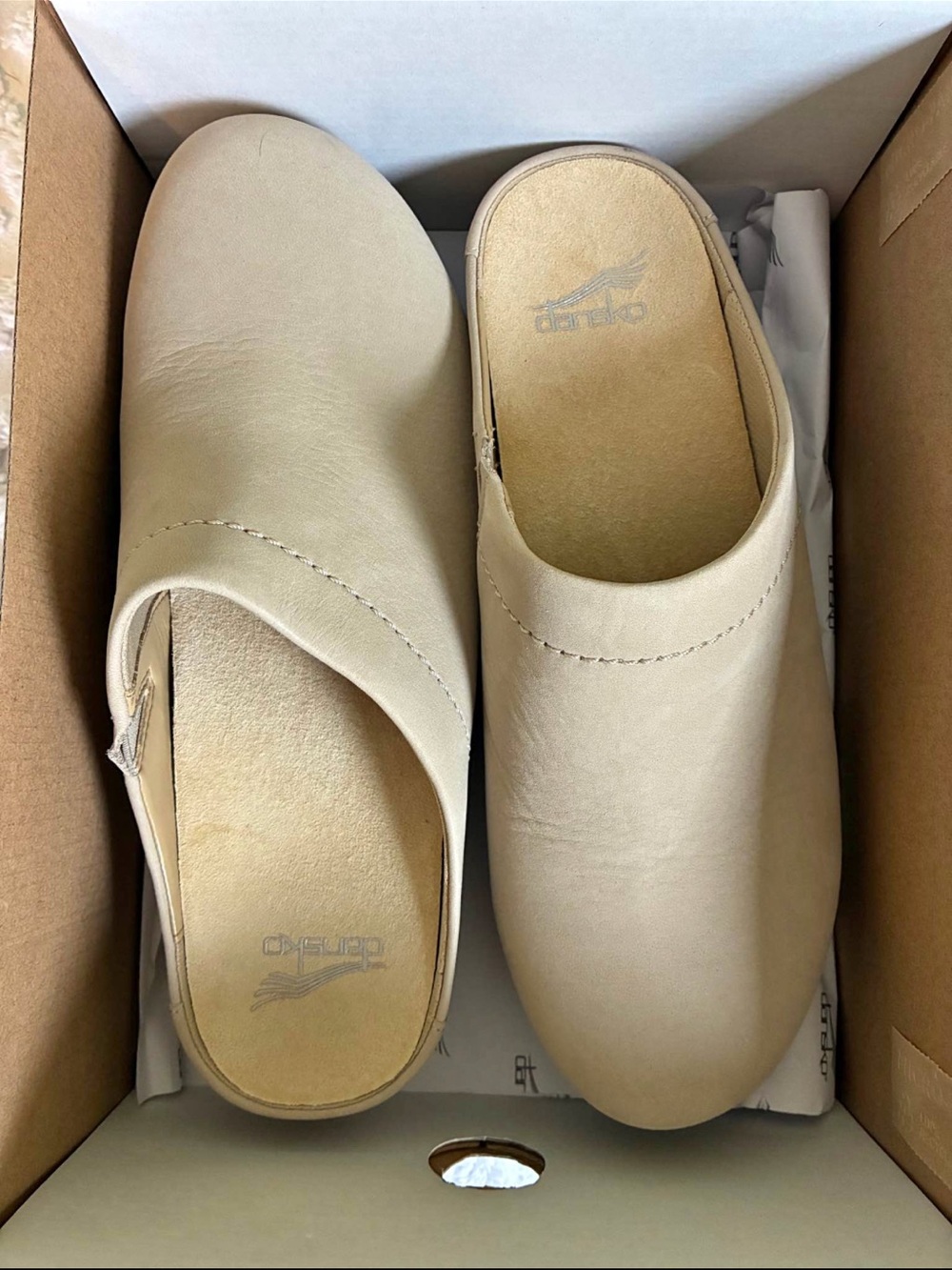 Dansko Women's Cream Leather Slip-On Clogs